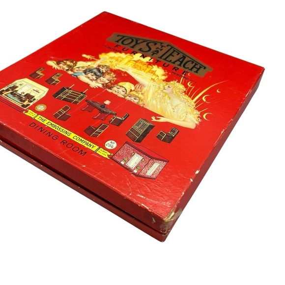 Vintage Toys That Teach Dining Room Set w/ Box The Embossing Co Dollhouse 1930s - Picture 3 of 16